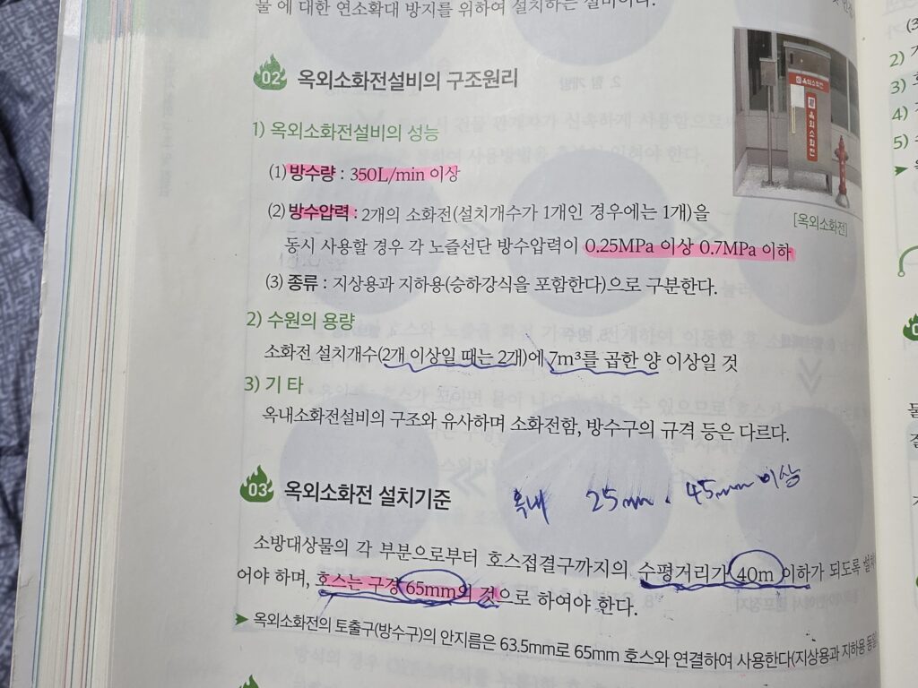 옥외소화전설비-방수량-방수압력-수원용량-설치기준